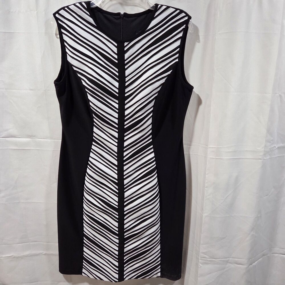 R&M Richards Womens Black White Striped Stretch Sleeveless Sheath Dress Size 12